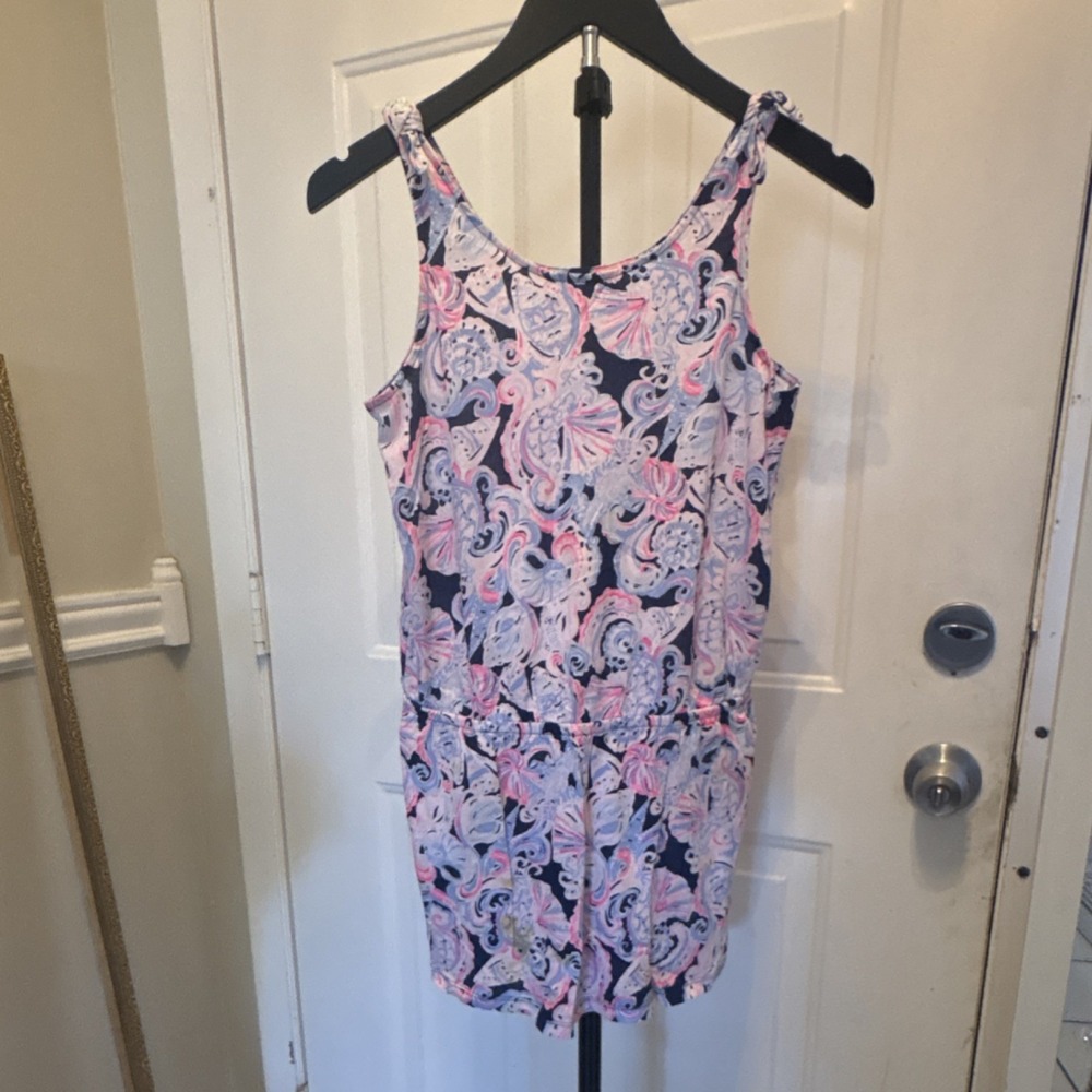 Lilly Pulitzer Girls XL 14 Sleeveless Romper Paisley Pink Blue Cotton RN 81919